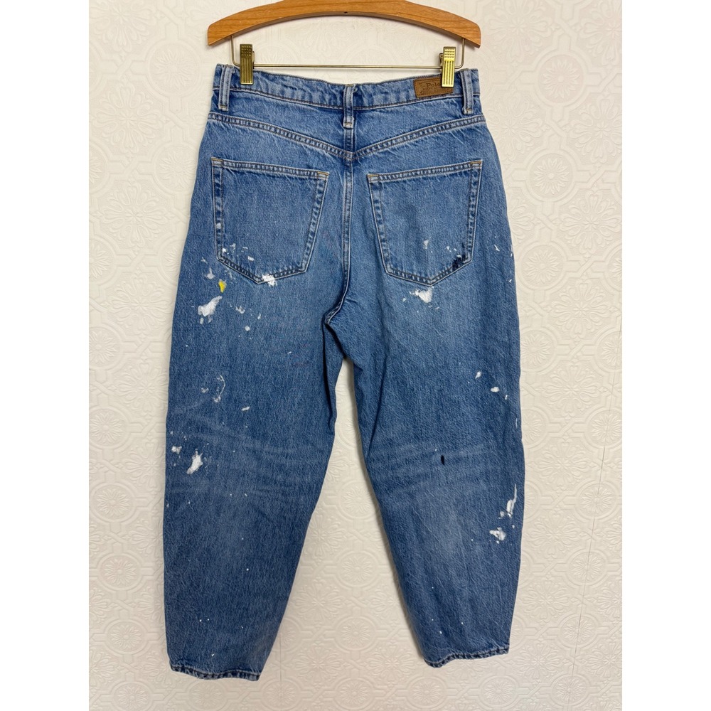 Polo Ralph Lauren Paint Splatter Curved Tapered Leg Jeans Womens Blue High Rise - Picture 7 of 10